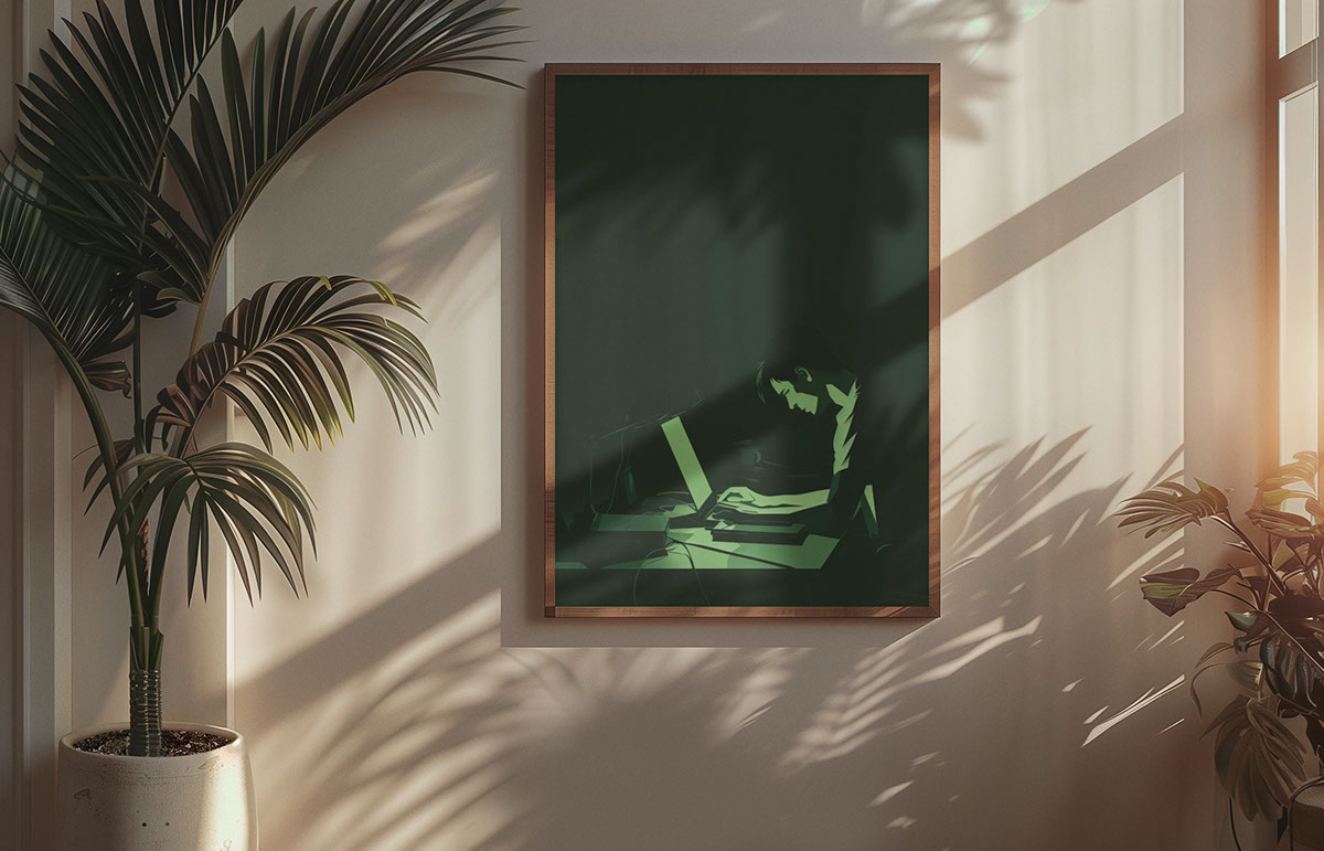 minimalist-photorealistic-art-dark-green-illuminated rendition image