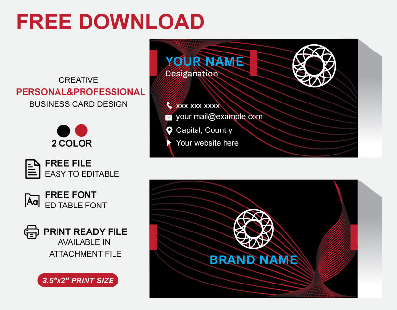 Modern business card template with Red abstract background rendition image