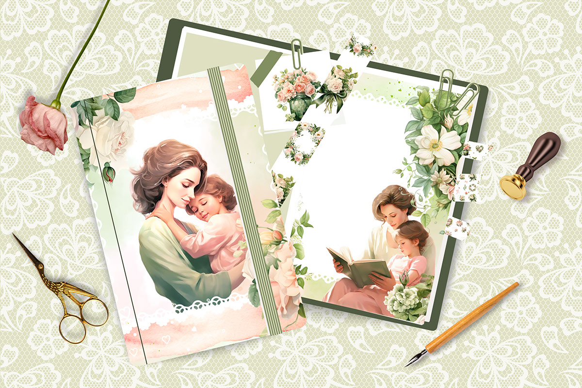 Vintage Mothers Day Rose Digital Paper rendition image
