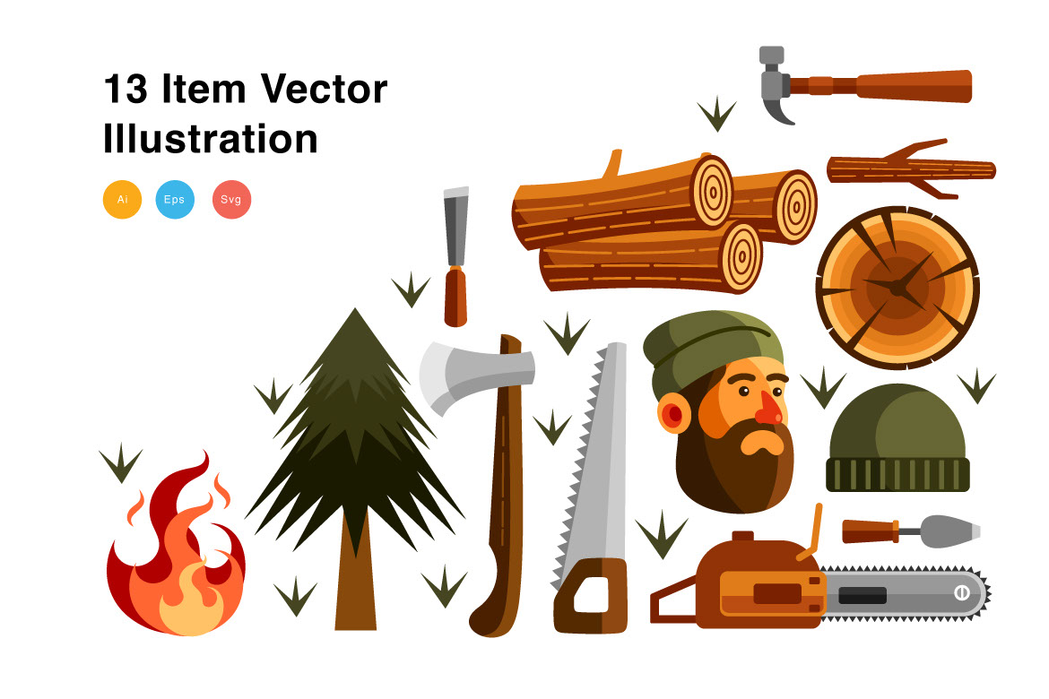Lumberjack Elements Vector Illustration rendition image