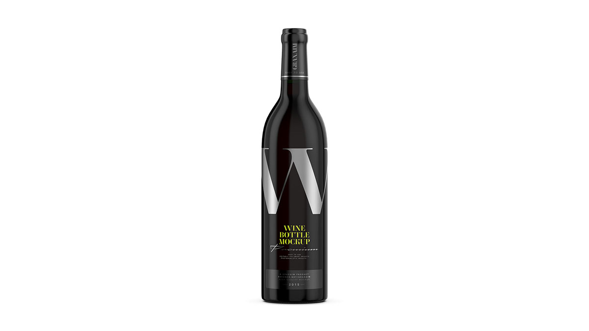Red Wine Bottle Mockup with Smooth Label rendition image