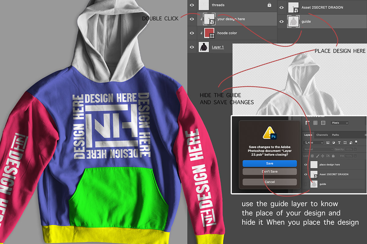 full custom front Hoodie Mockup psd template rendition image