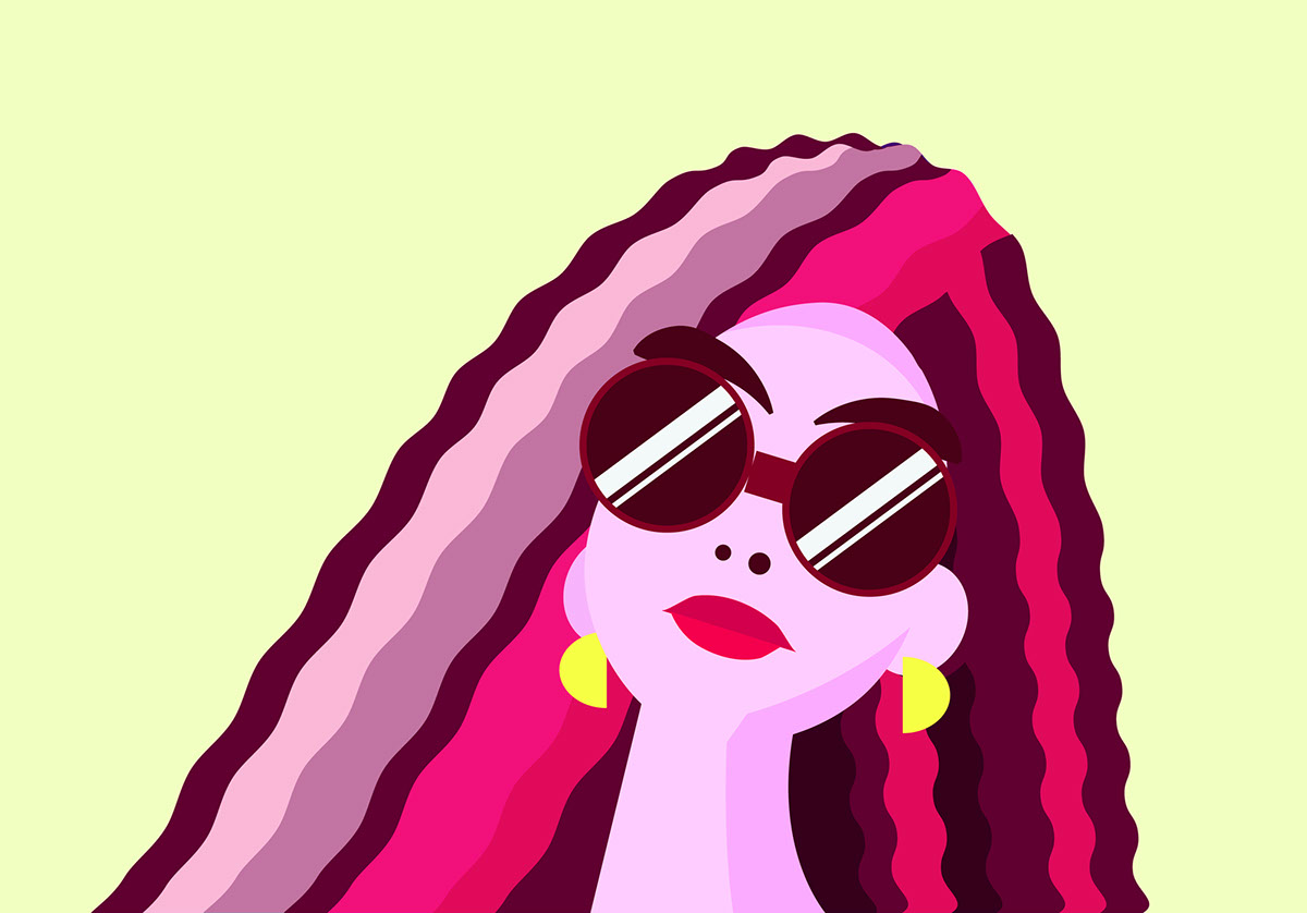 Female wearing sunglasses - Pale yellow and pink rendition image