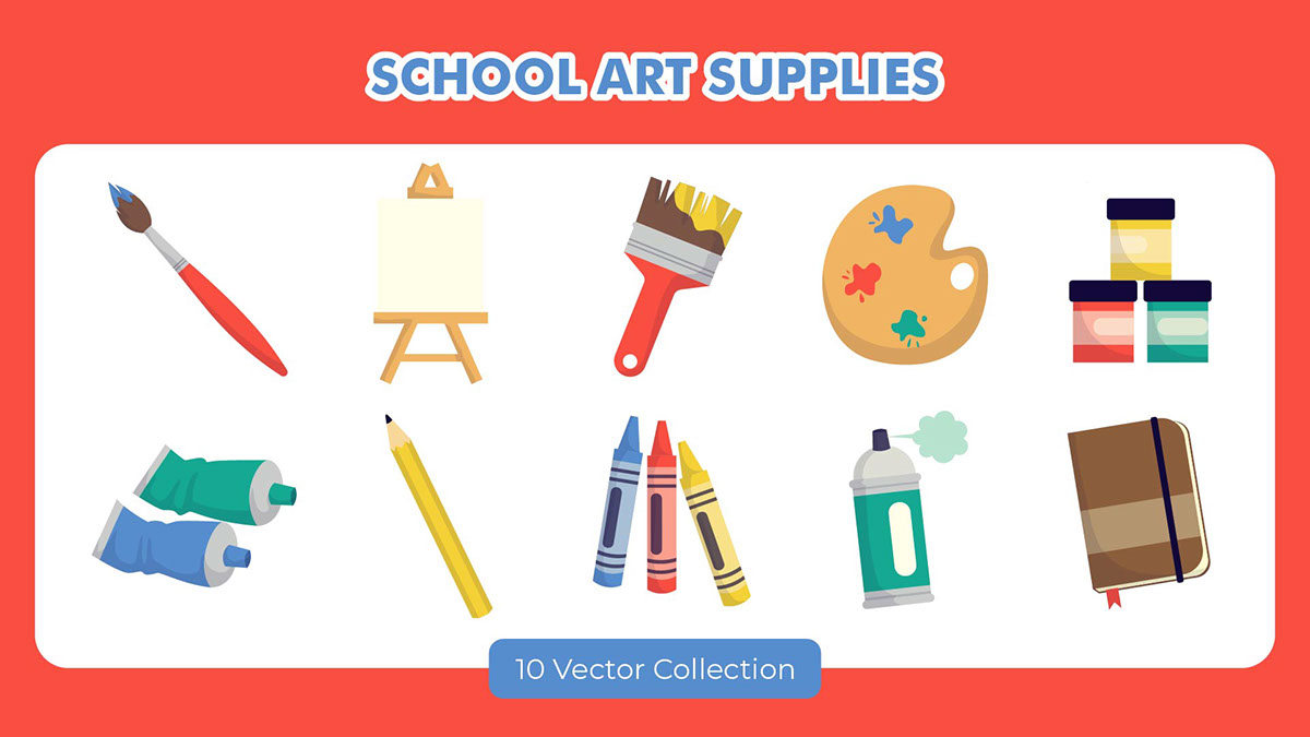 School Art Supplies Vector Set rendition image