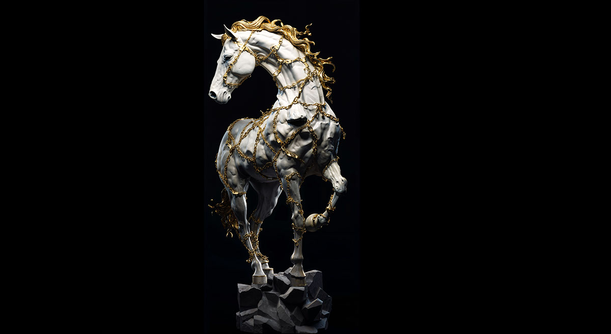 Chained Horse Sculpture rendition image