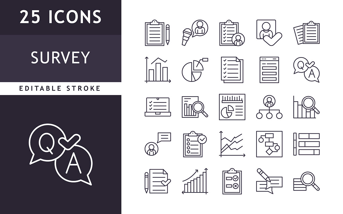 Survey icon set editable stroke rendition image