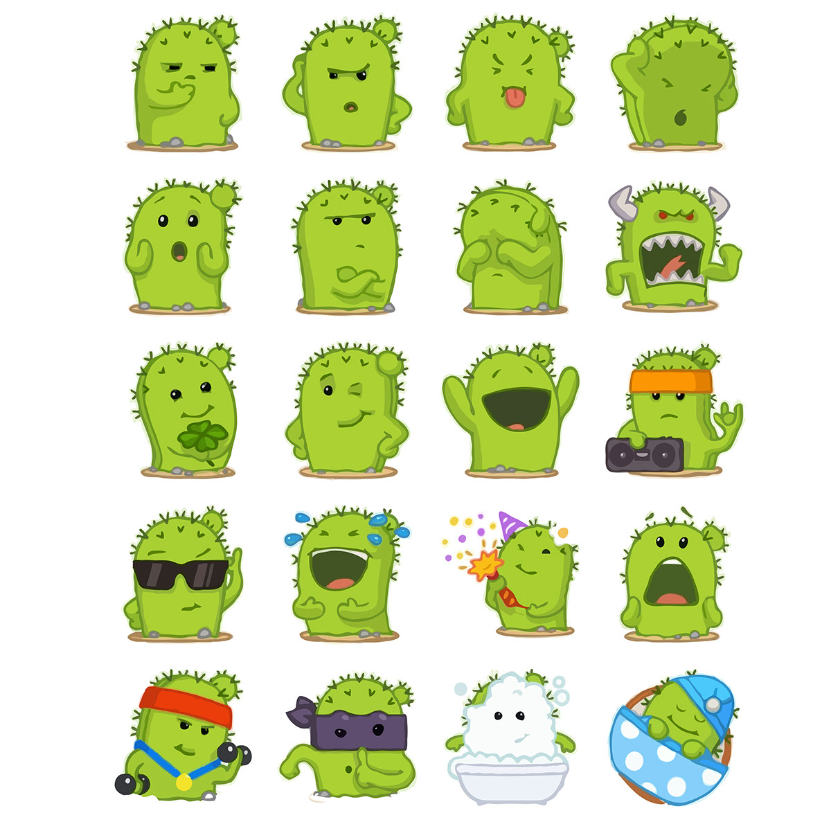 Cactus emoji Cartoon with Different Expression rendition image