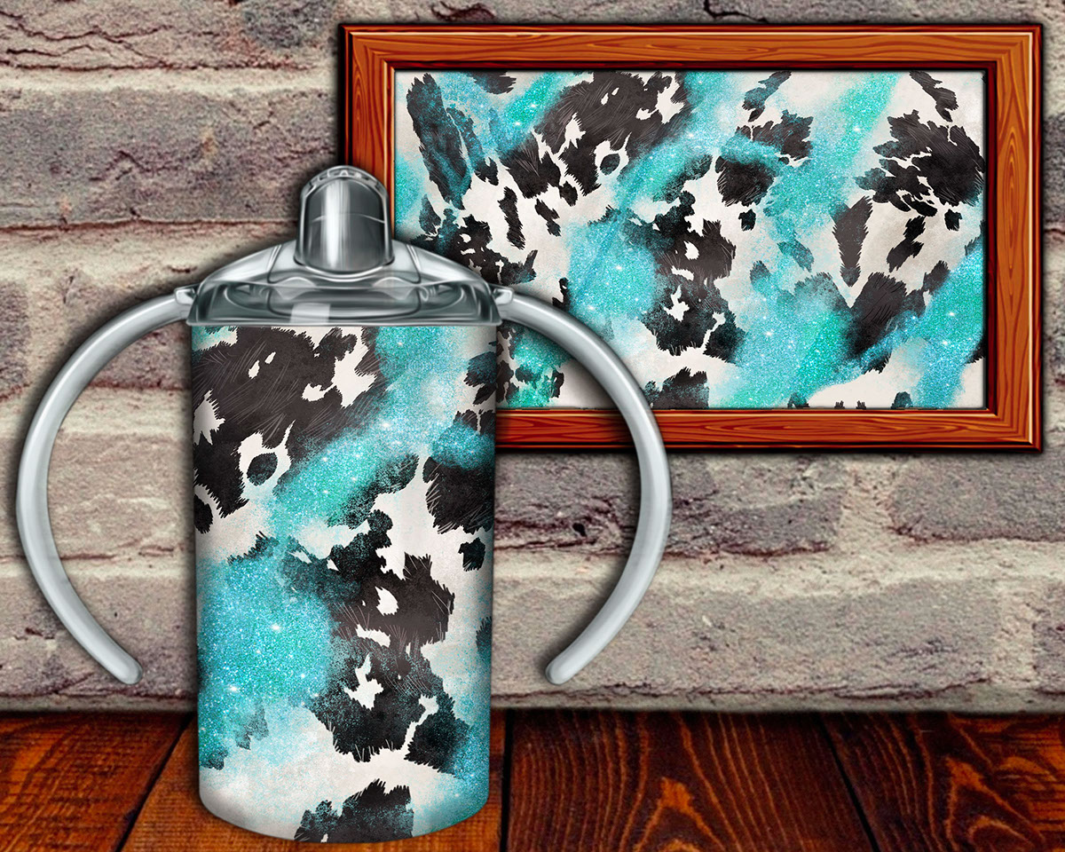 Western Cowhide Glitter Sippy Cup Tumbler Png rendition image