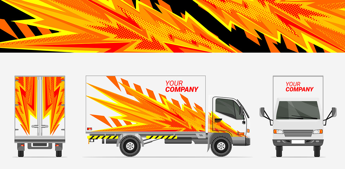 Flat fire shape abstract illustration truck sticker wrapper rendition image