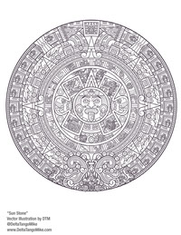 Aztec Sun Stone Vector Art w Adobe Illustrator