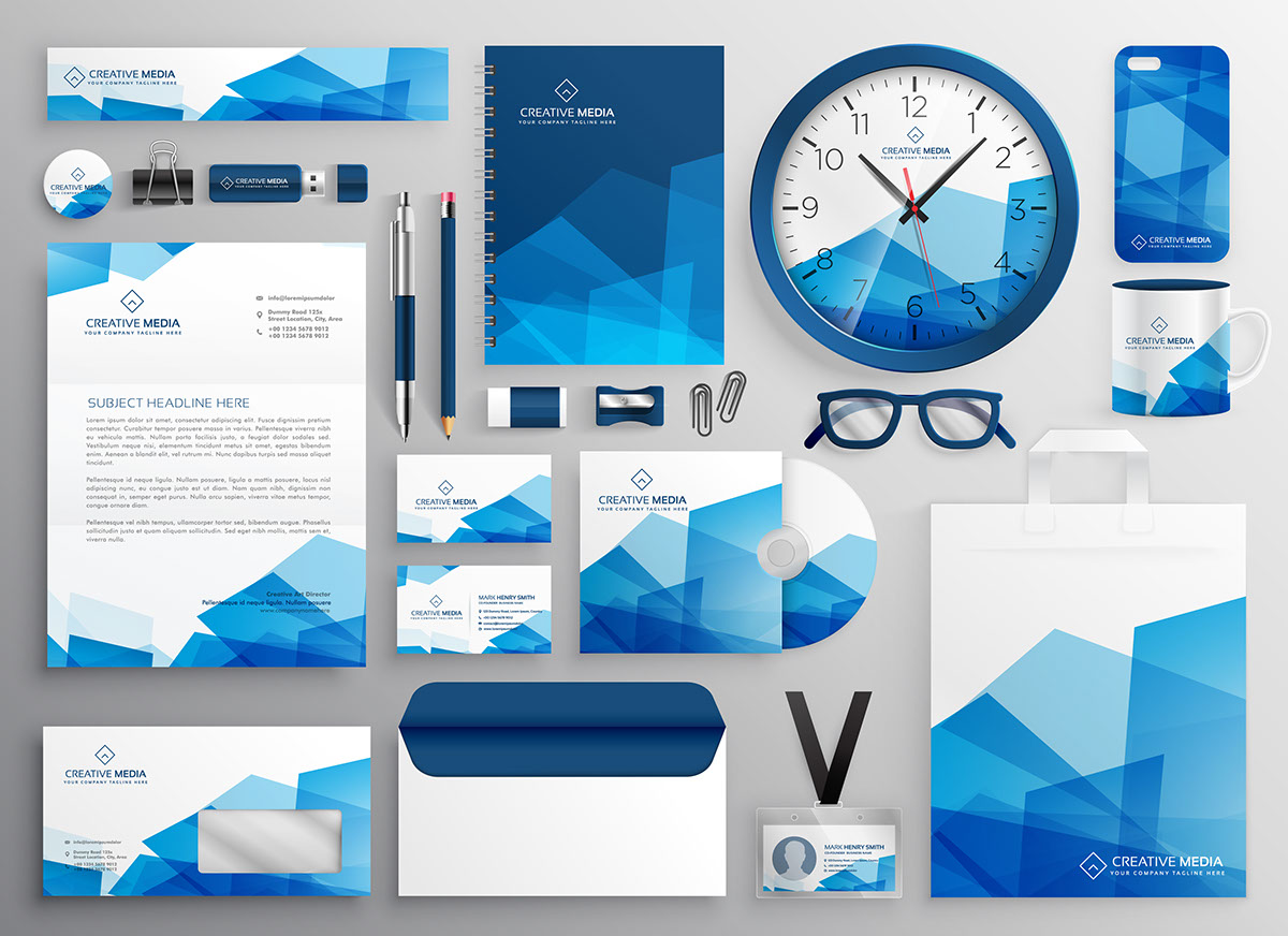 Abstract blue business stationery set rendition image