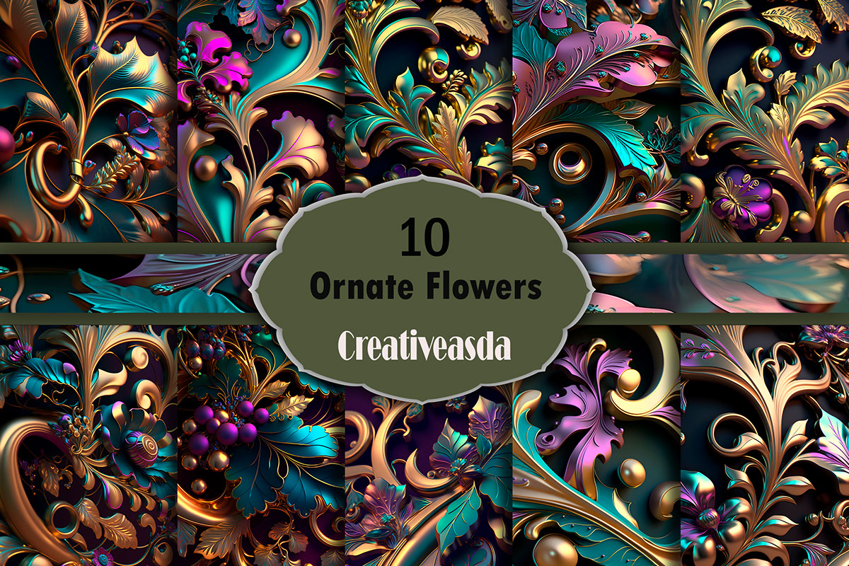 Ornate Flowers Paper Art illustrations rendition image