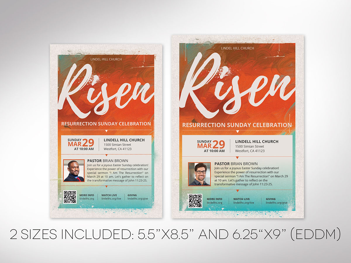 Risen Easter Church Postcard Canva Template rendition image