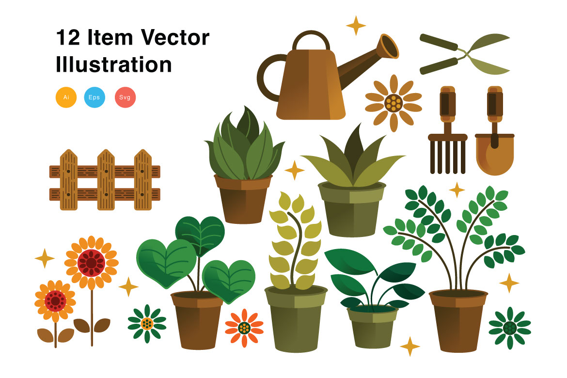 Garden Elements Vector Illustration rendition image