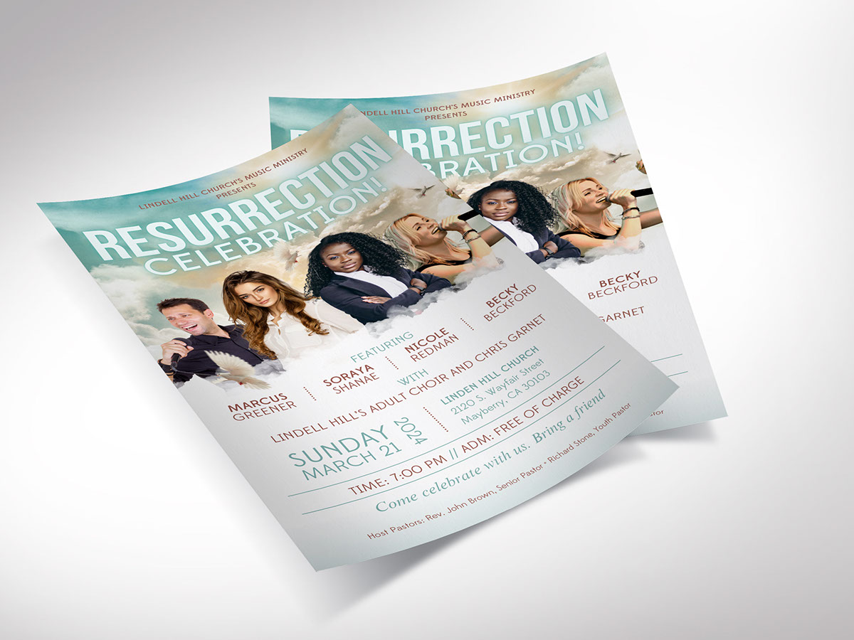 Resurrection Celebration Flyer Canva Template rendition image