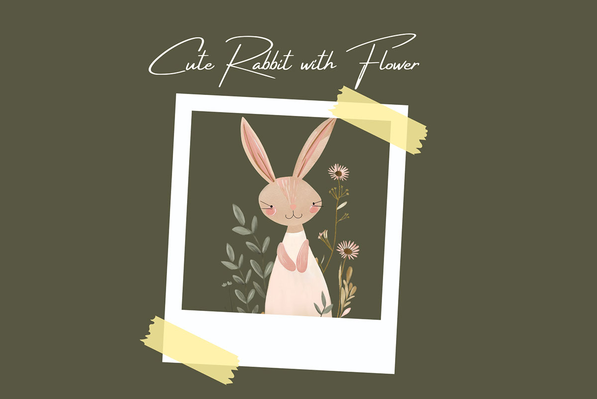 Cute Rabbit with Flower rendition image