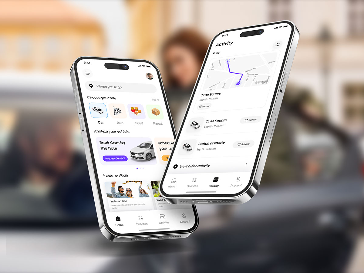 Ride Sharing Food Delivery Mobile App UI Design rendition image