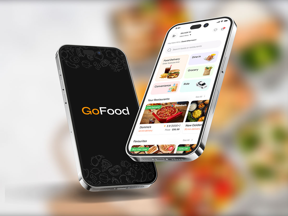 Ride Sharing Food Delivery Mobile App UI Design rendition image
