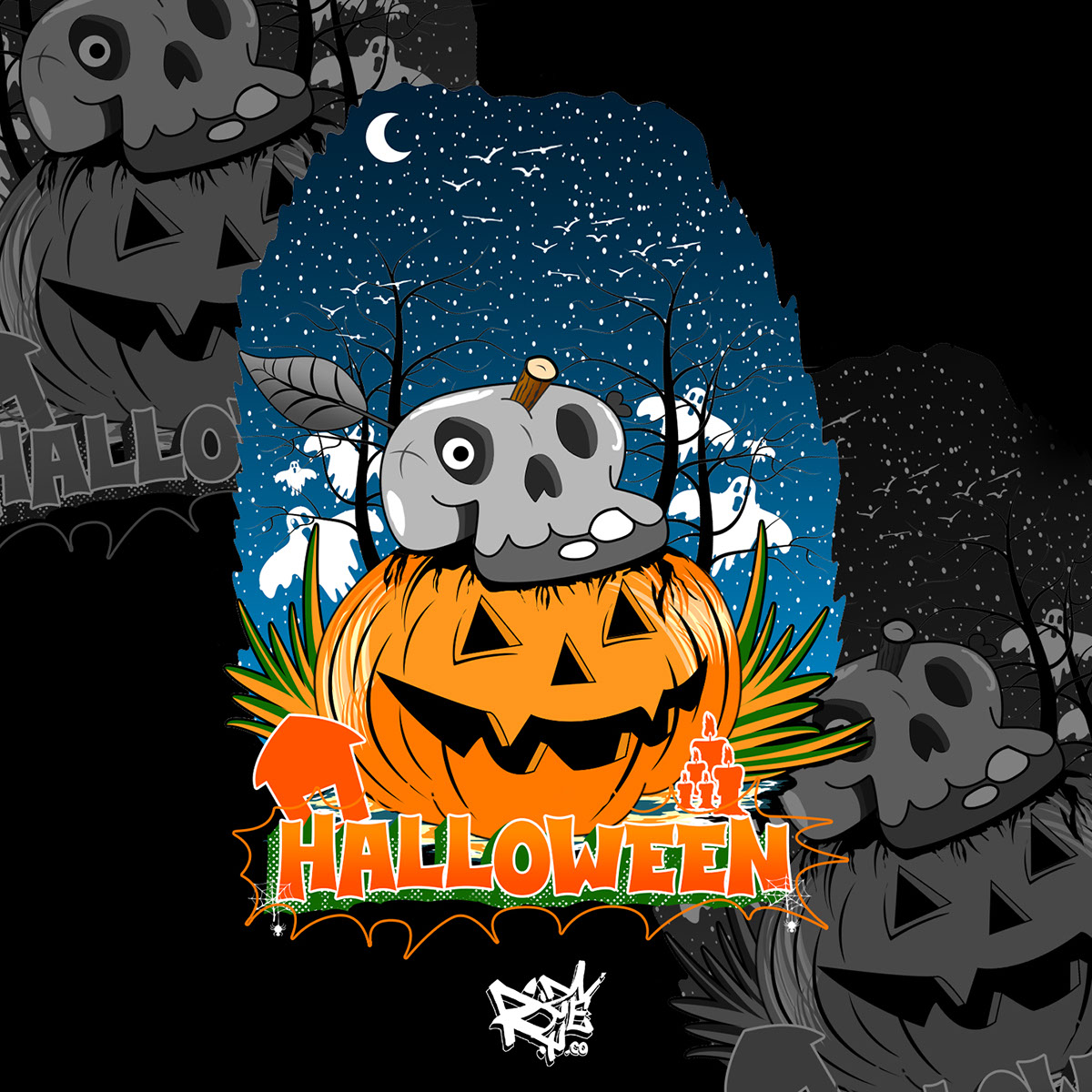 Pumpkins And Skull II Artwork rendition image