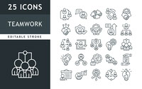 Teamwork business icon set editable