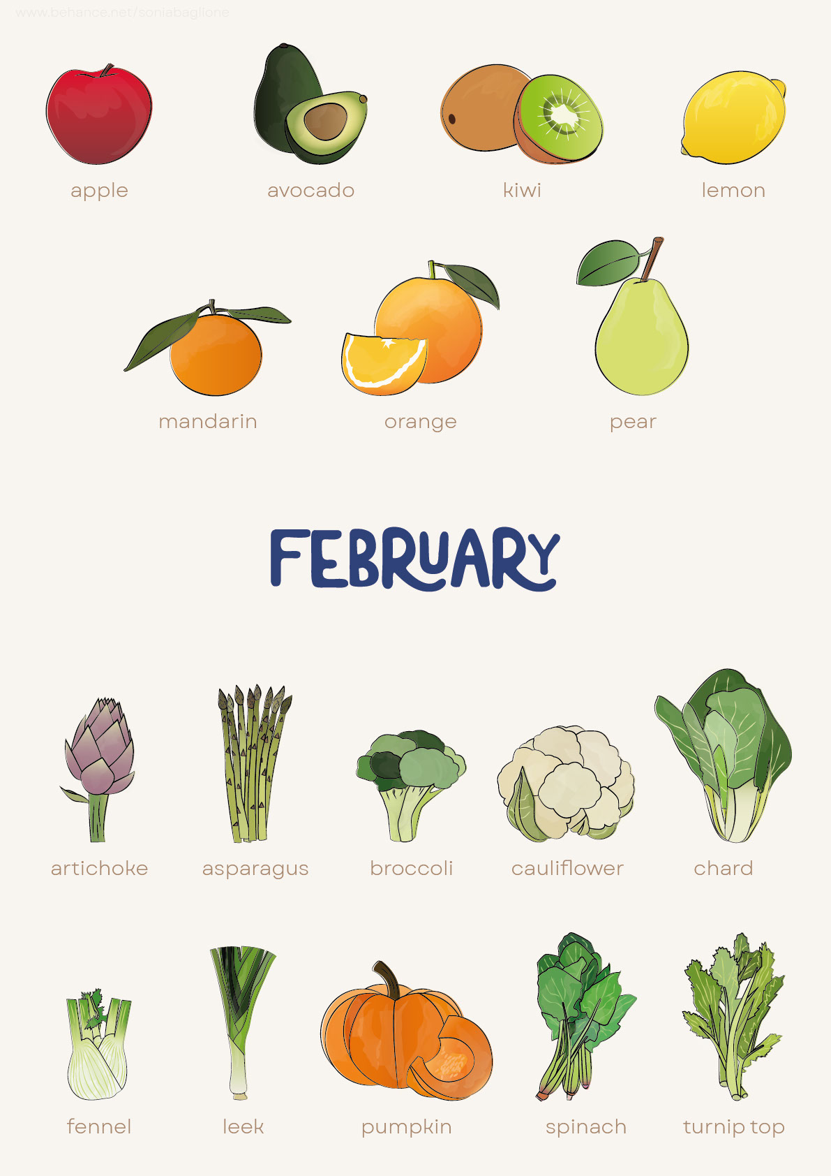 Fruit and Vegetable Calendar rendition image