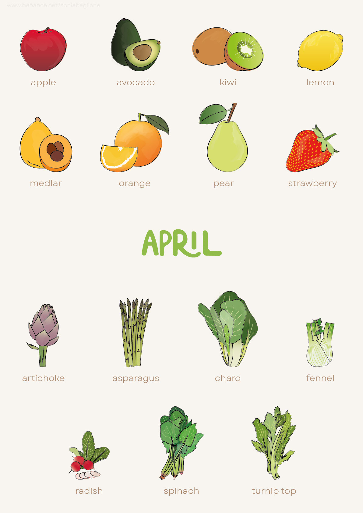 Fruit and Vegetable Calendar rendition image