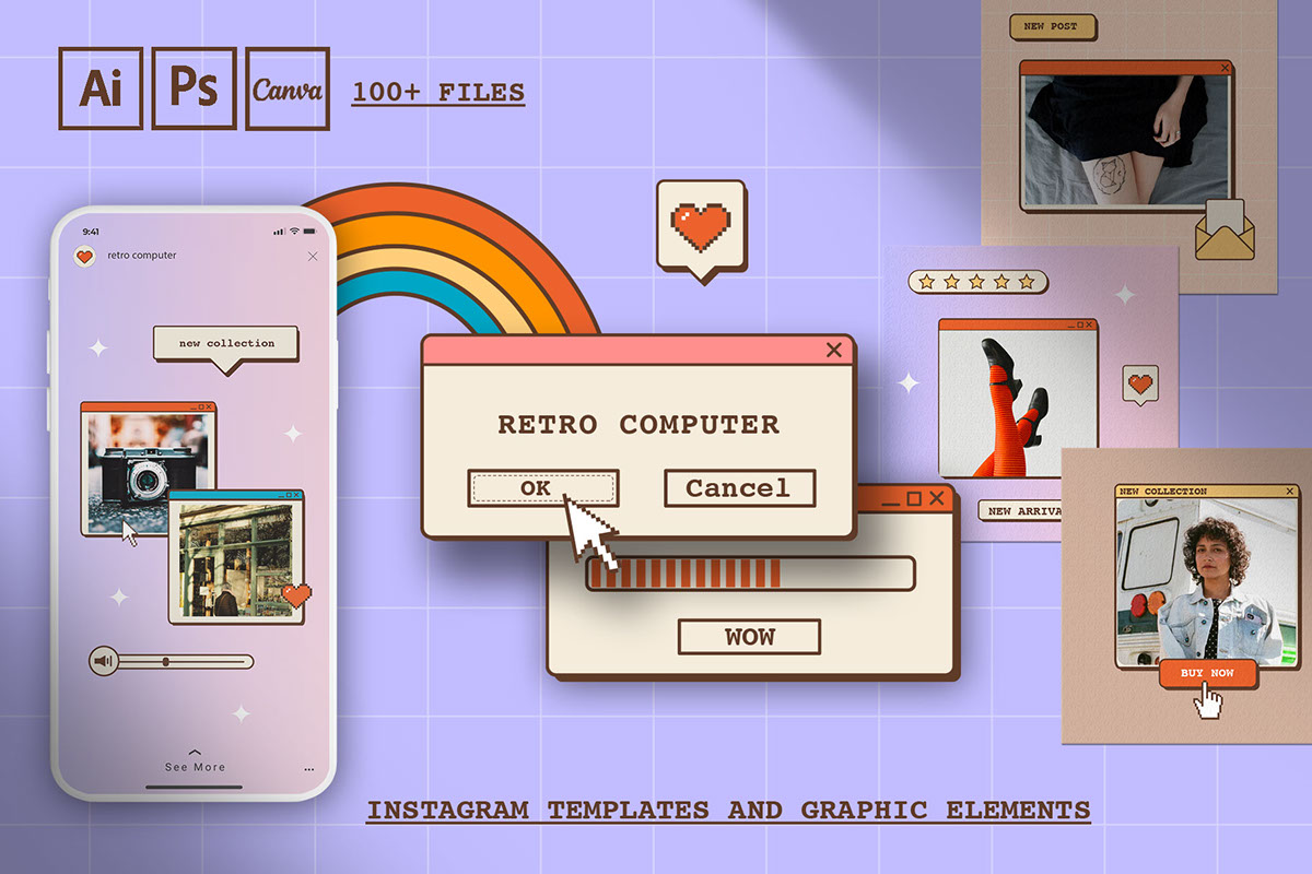Retro Computer - Instagram Templates and Graphic Elements rendition image