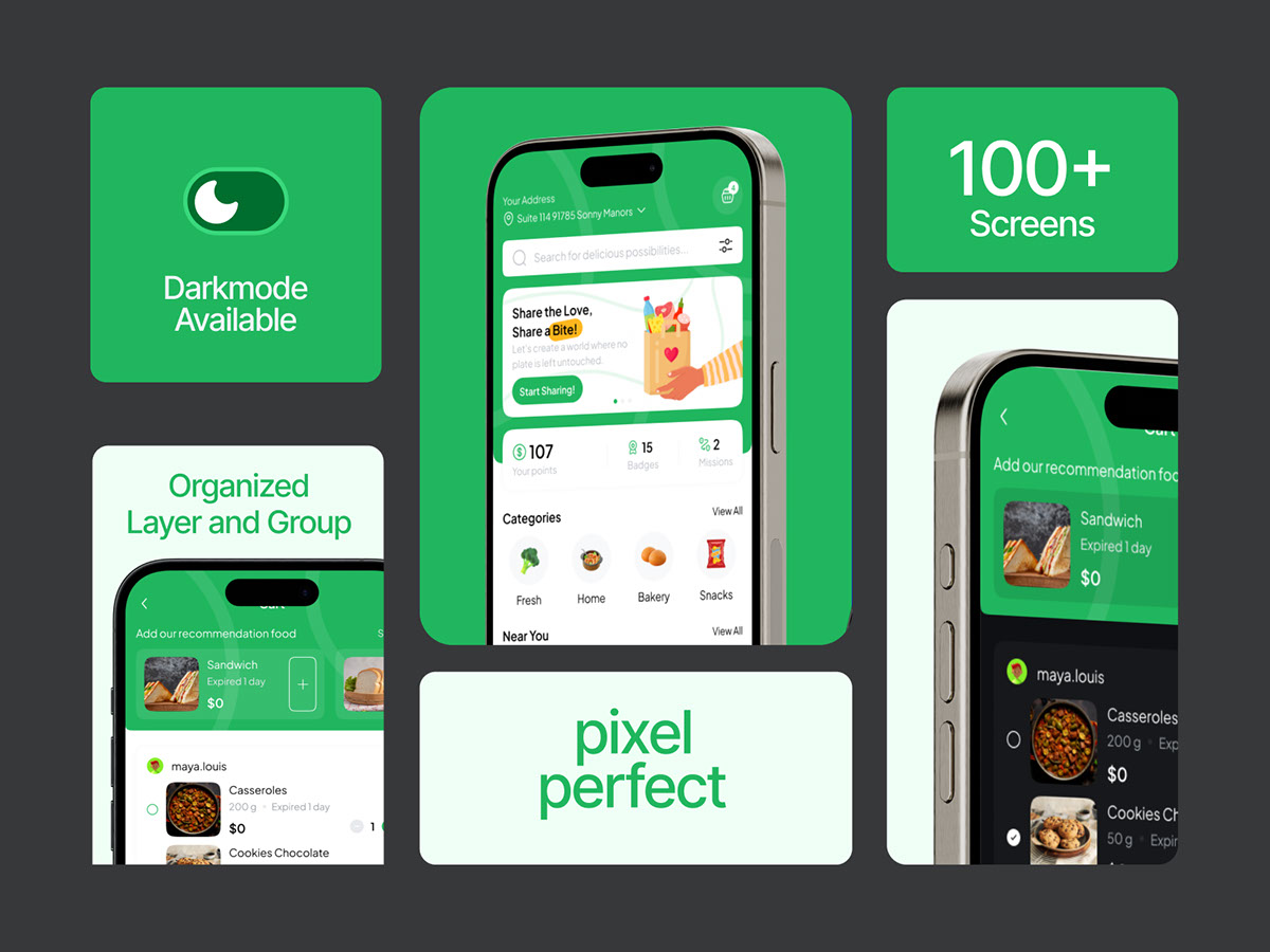 Foosh - Food Sharing Mobile App UI KIT rendition image