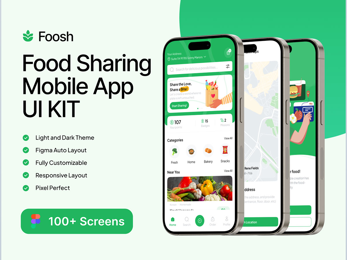 Foosh - Food Sharing Mobile App UI KIT rendition image