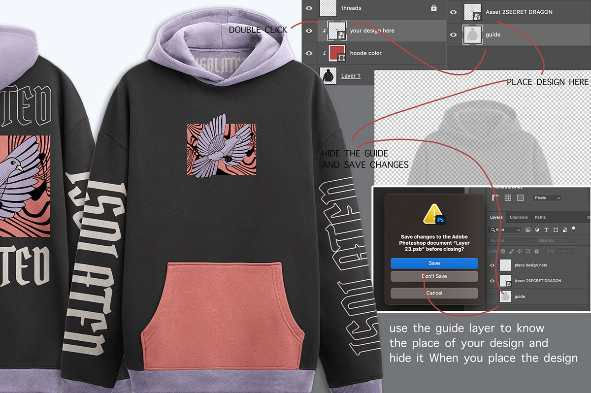 fully customizable oversize Hoodie PSD Mockup template rendition image