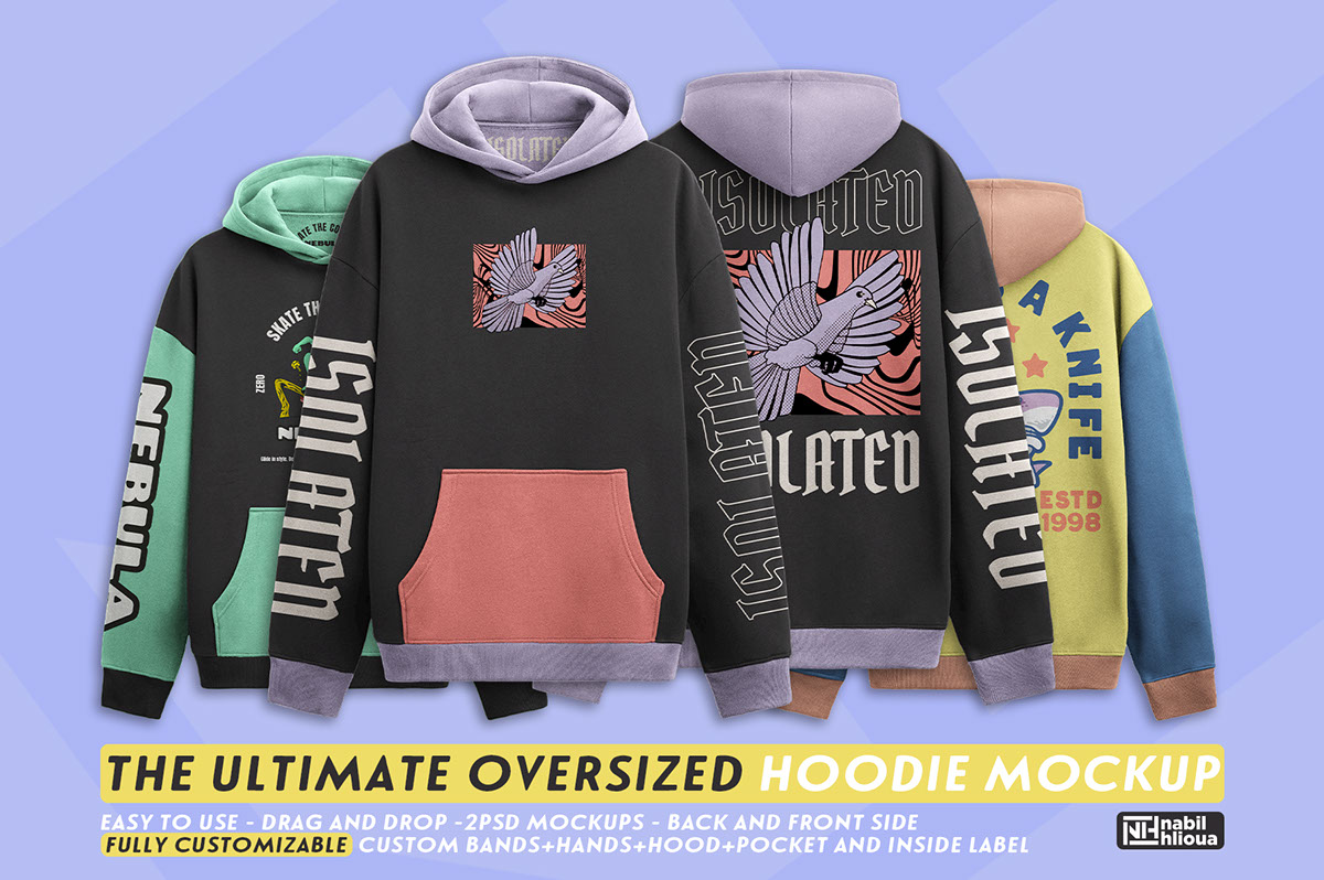 fully customizable oversize Hoodie PSD Mockup template rendition image