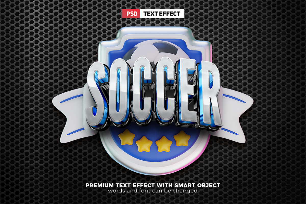 Super Soccer 3D Text Effect rendition image