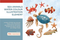 Sea Animals watercolour illustration