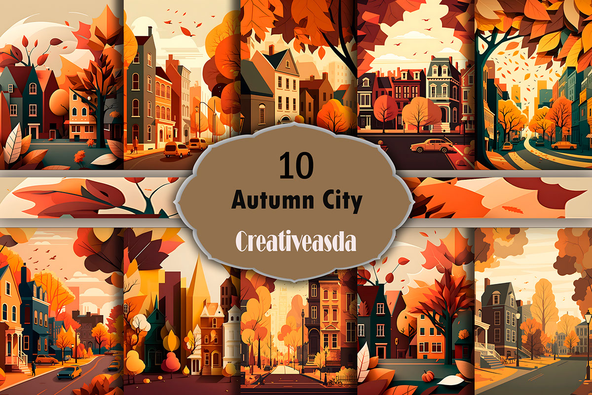 Autumn city Paper Art illustrations rendition image