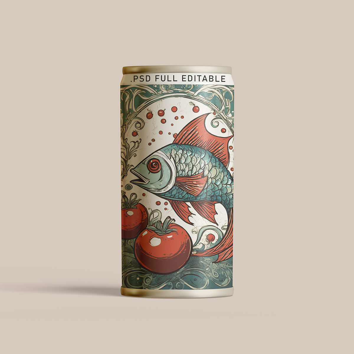Tin Can Packaging food mockup psd editable rendition image