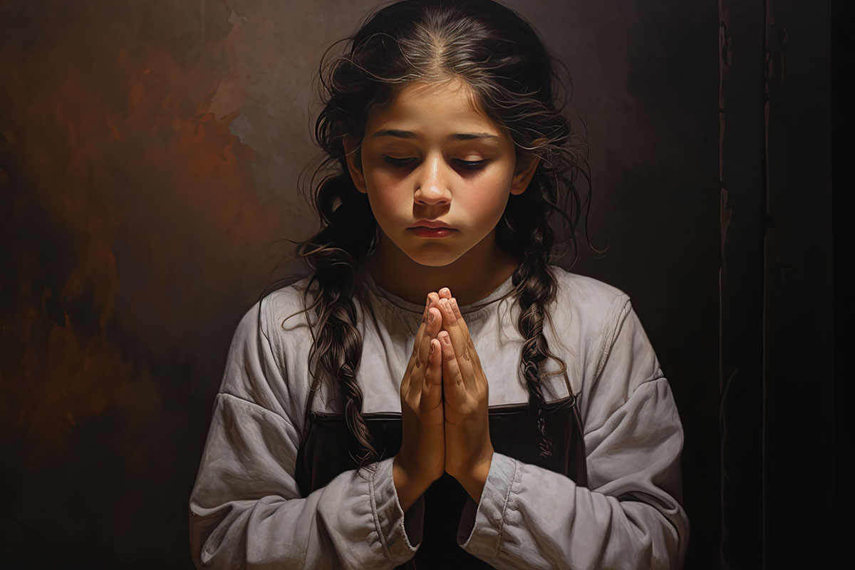 Hispanic Girl Praying rendition image