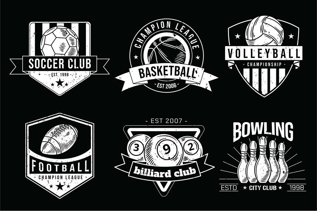 Hand Drawn Sport Badge Logo Set rendition image