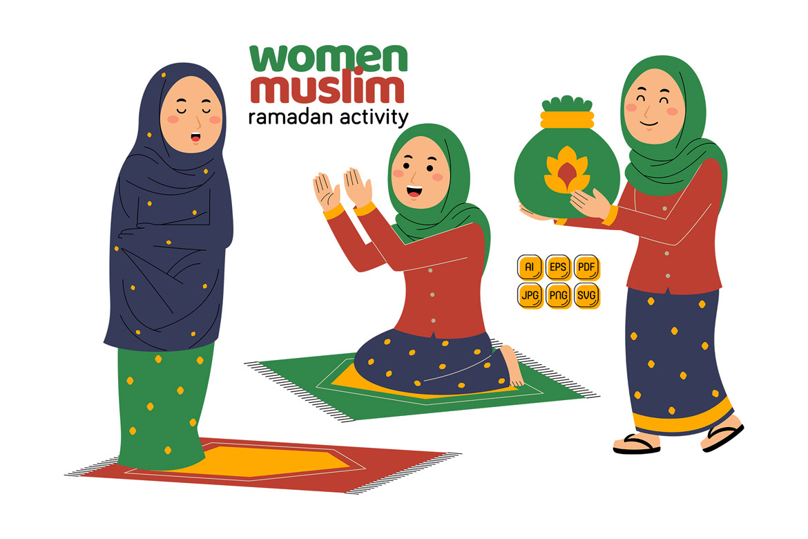 Women Muslim Ramadan Activity Vector Pack rendition image