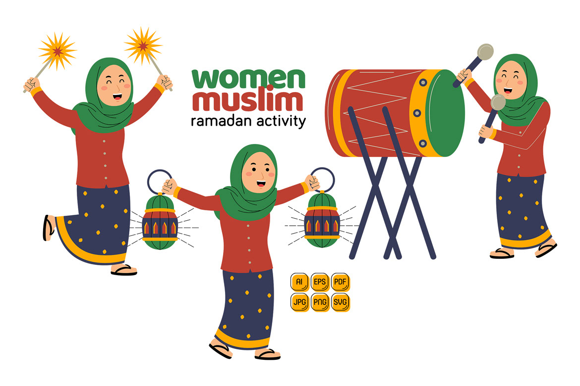 Women Muslim Ramadan Activity Vector Pack rendition image
