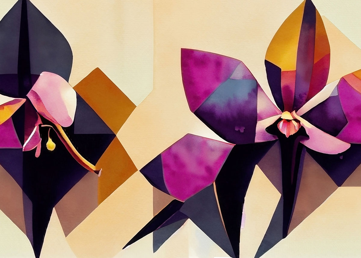 5 landscape Art Deco Orchids 70x50cm rendition image