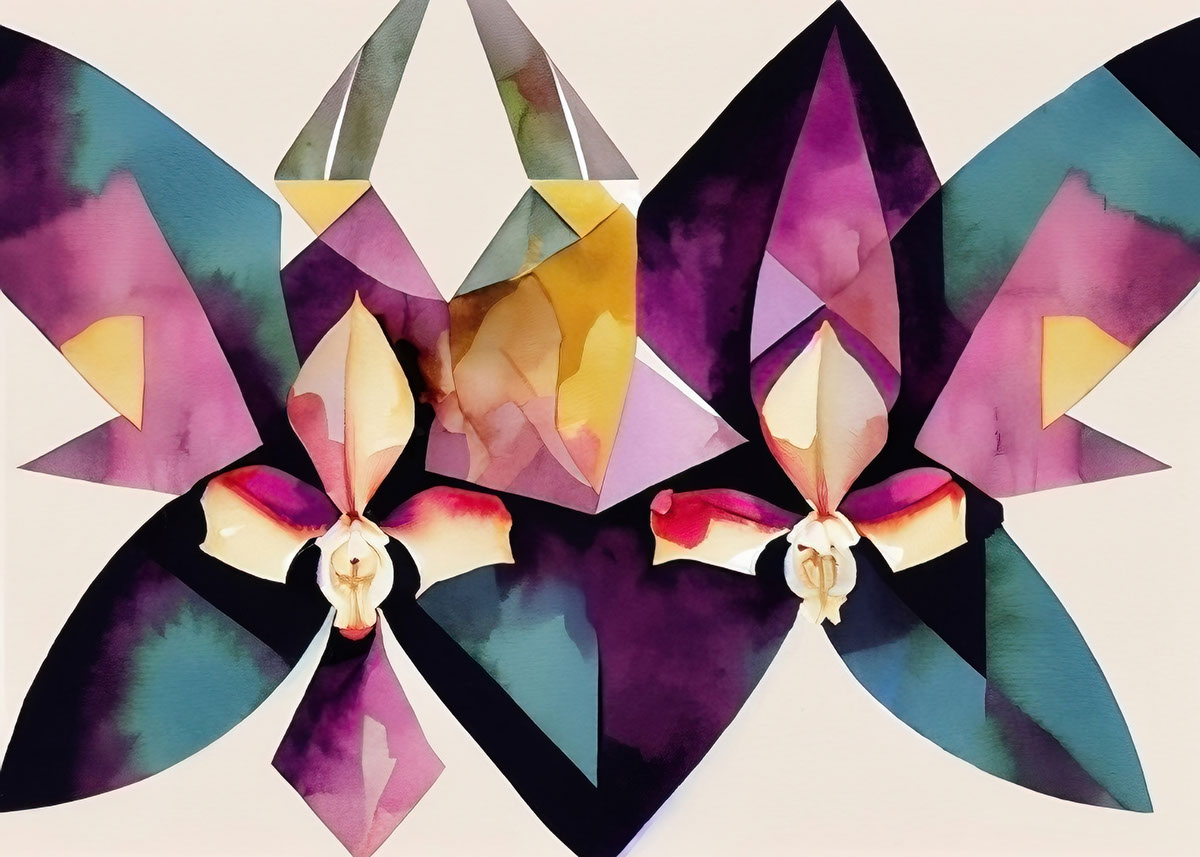 5 landscape Art Deco Orchids 70x50cm rendition image