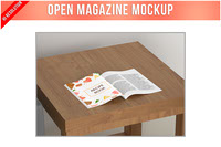 Magazine on a Wooden Table Mockup