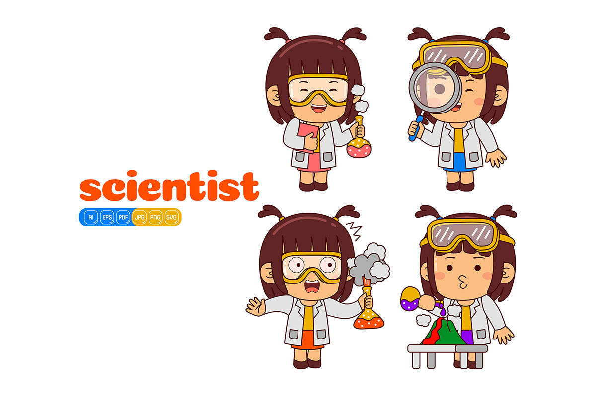 Kids Girl Chemist Profession Vector Pack rendition image