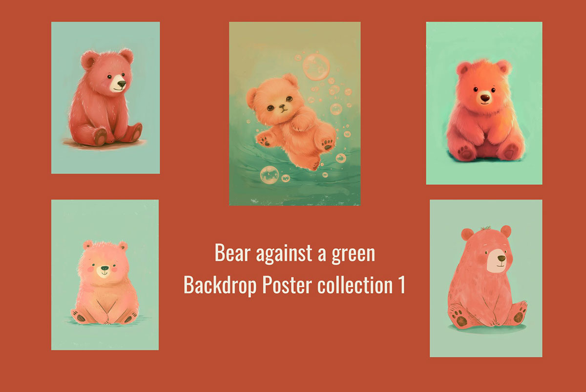 Bear against a green backdrop collection 1 rendition image