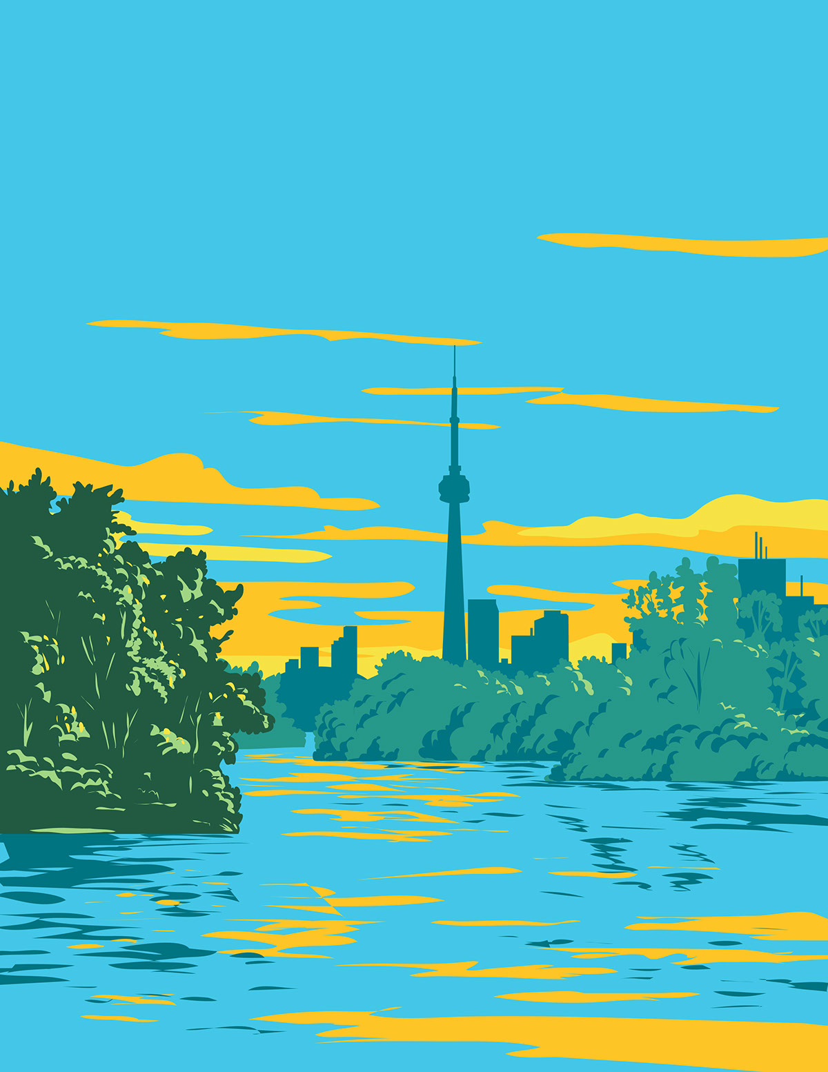 Toronto Skyline from Lake Ontario Canada WPA rendition image