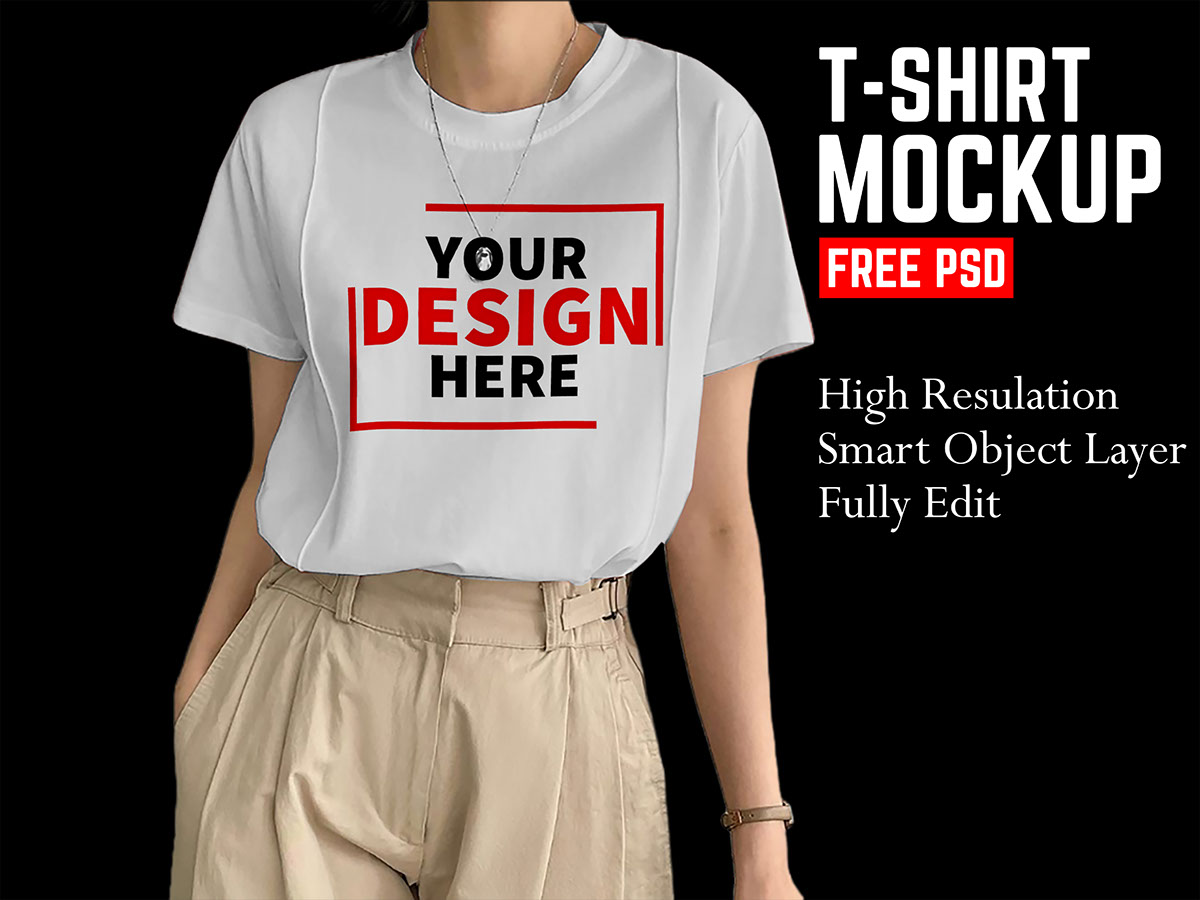 woman coustom t-shirt mockup psd rendition image