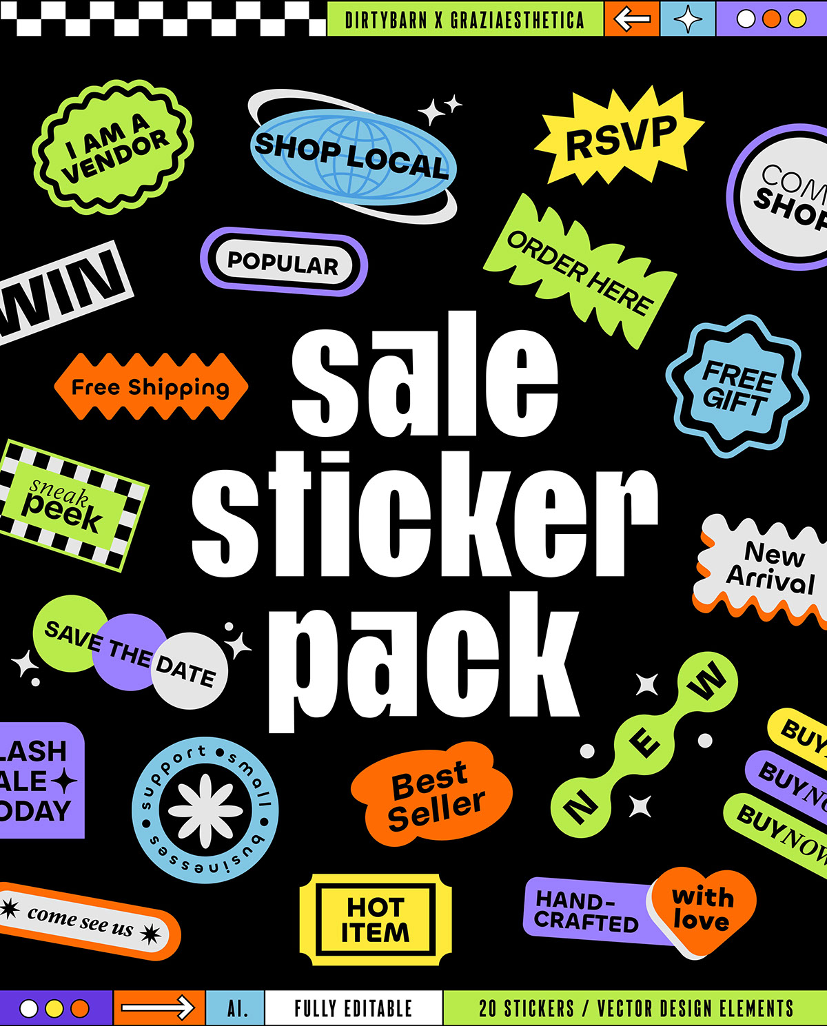 Flash Sale Sticker Pack - 20 Pieces - Commercial rendition image