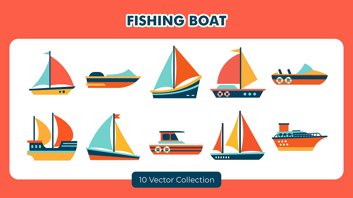 Fishing Boat Vector Set rendition image