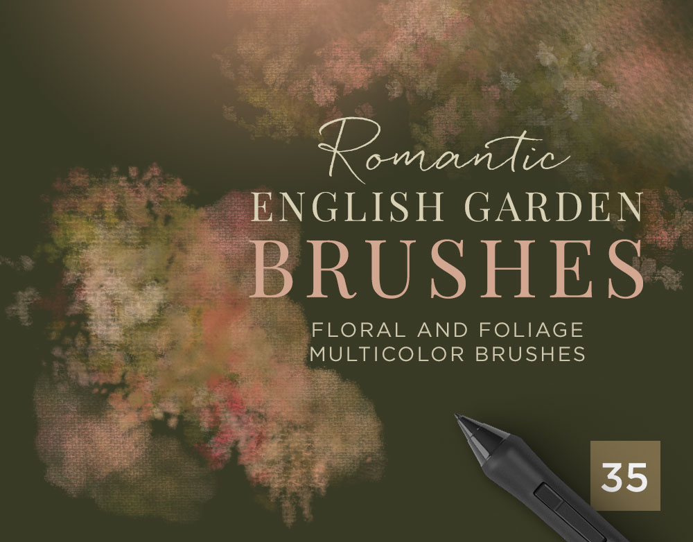 Romantic English Garden Floral Multicolor Brushes rendition image