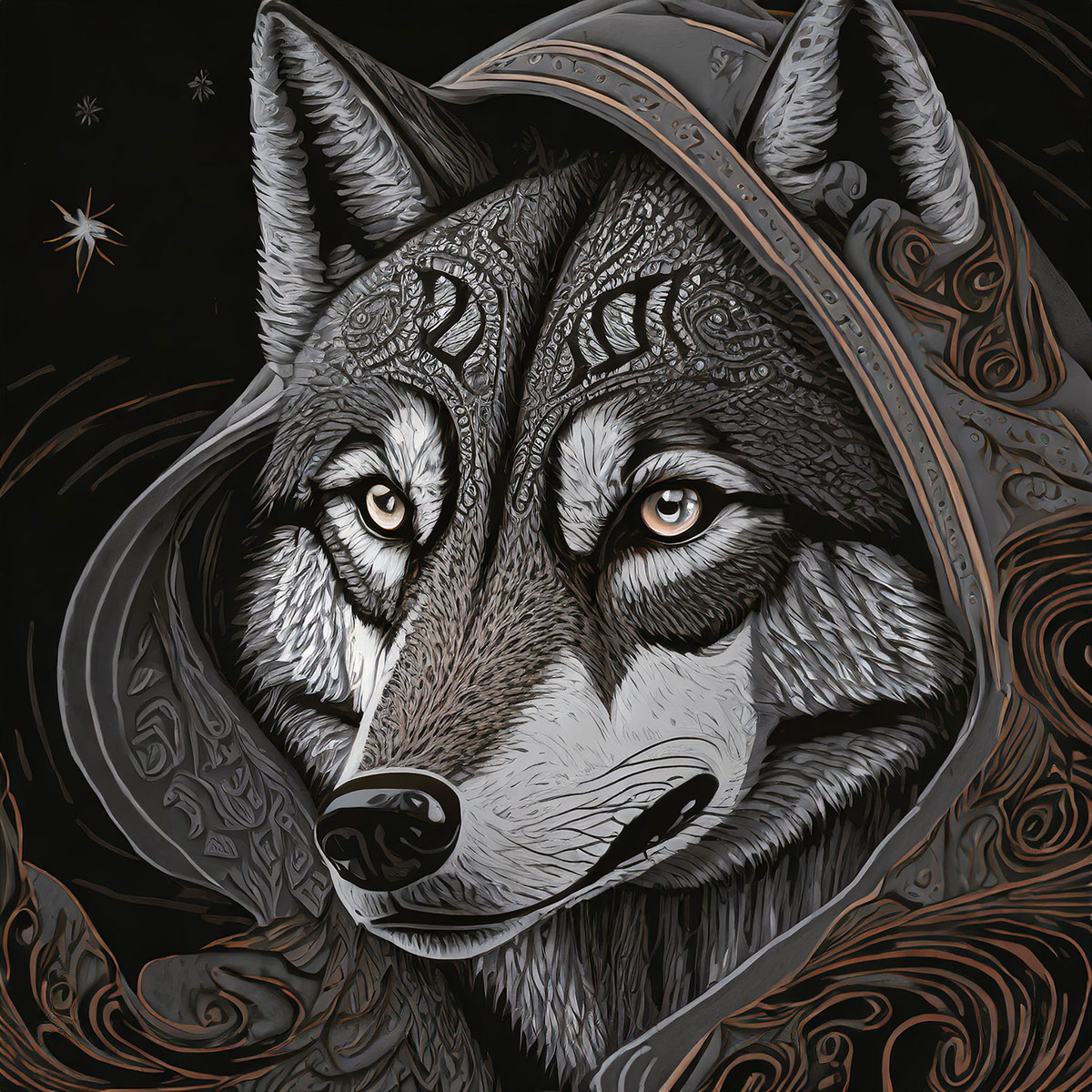 Lone-Wolf-Hoodie-Closeup rendition image